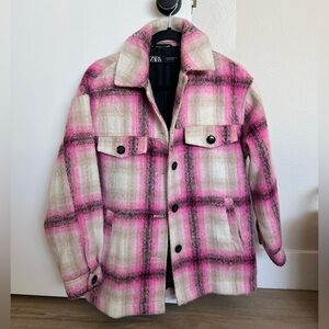 Zara Pink Plaid Shirt Jacket